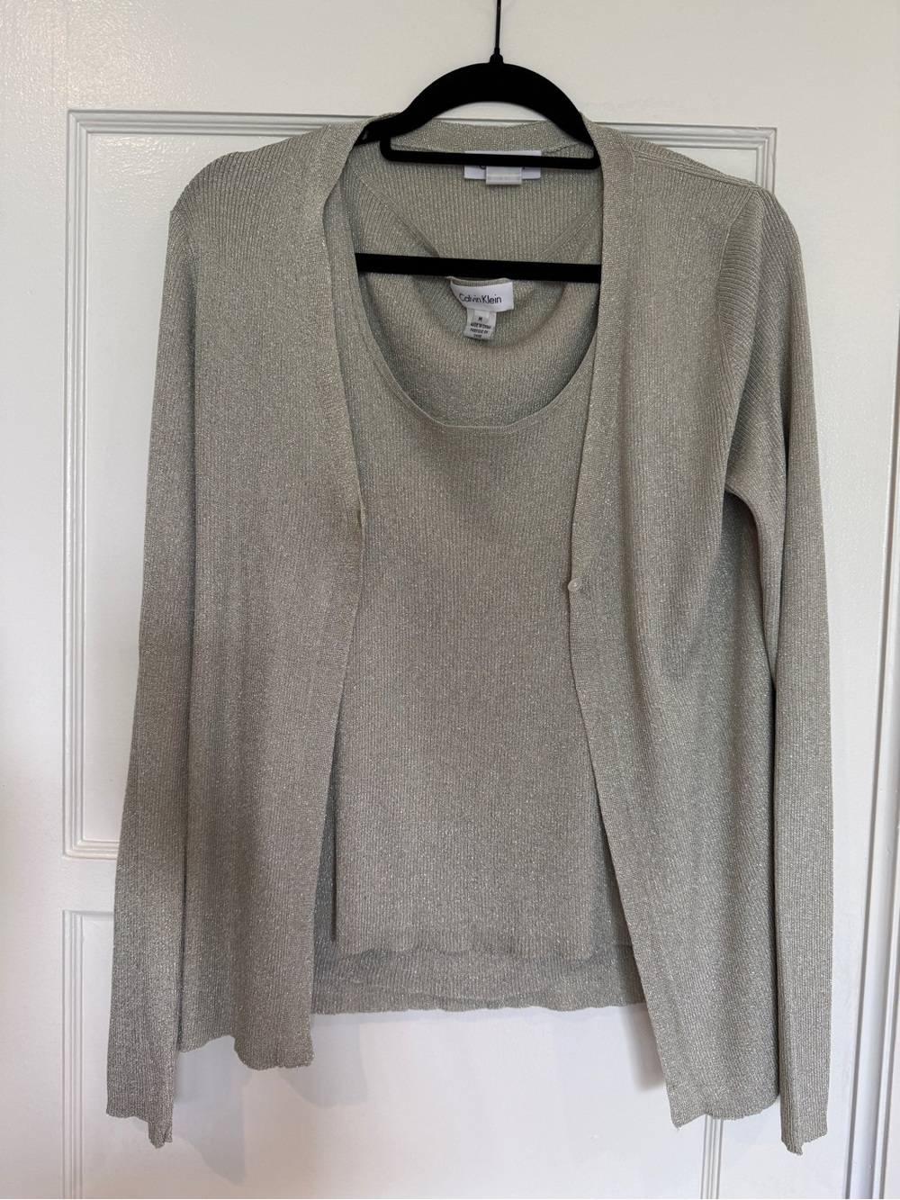 Calvin Klein Metallic mint vintage cardigan and top set
